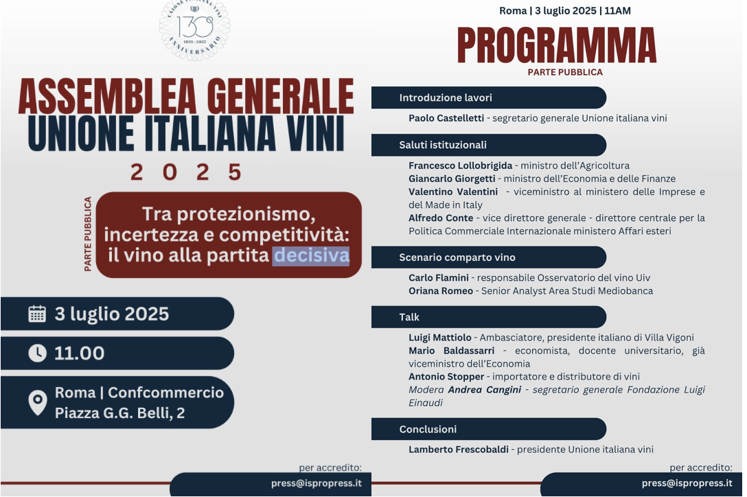 Assemblea generale  Unione Italiana Vini - Tra protezionismo, incertezza e competitività: il vino alla partita decisiva